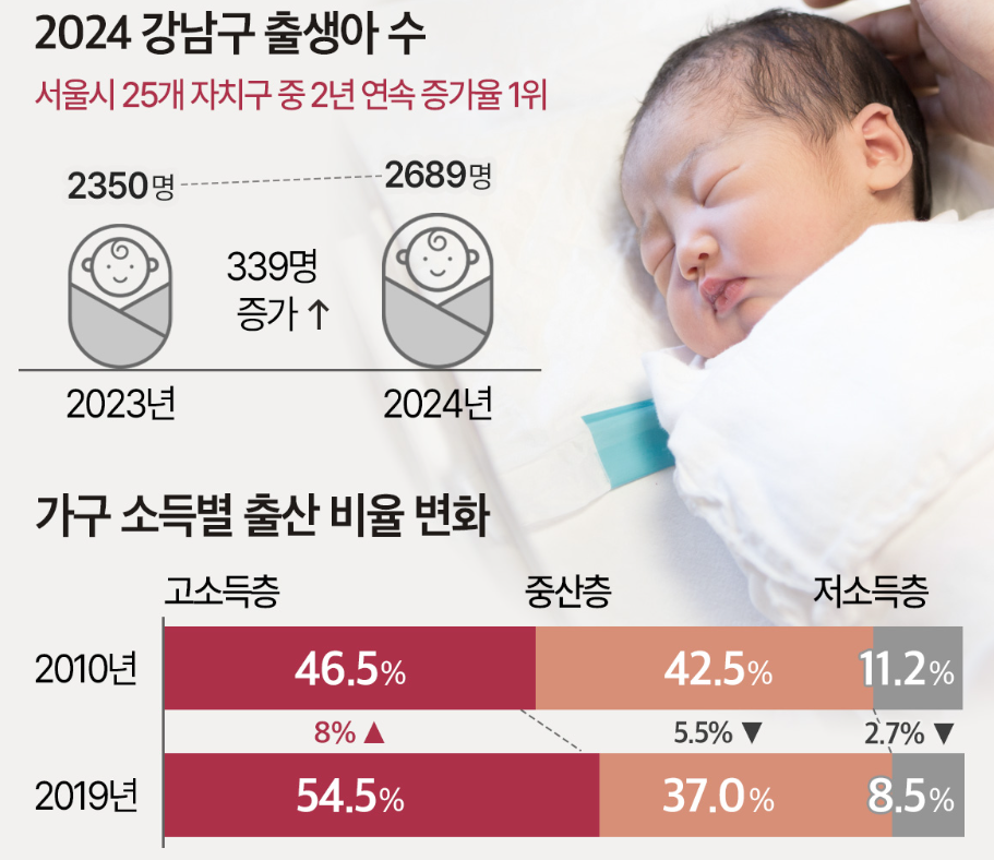 독보적인 출산율 증가세 강남구 고소득층 비율 높아서?